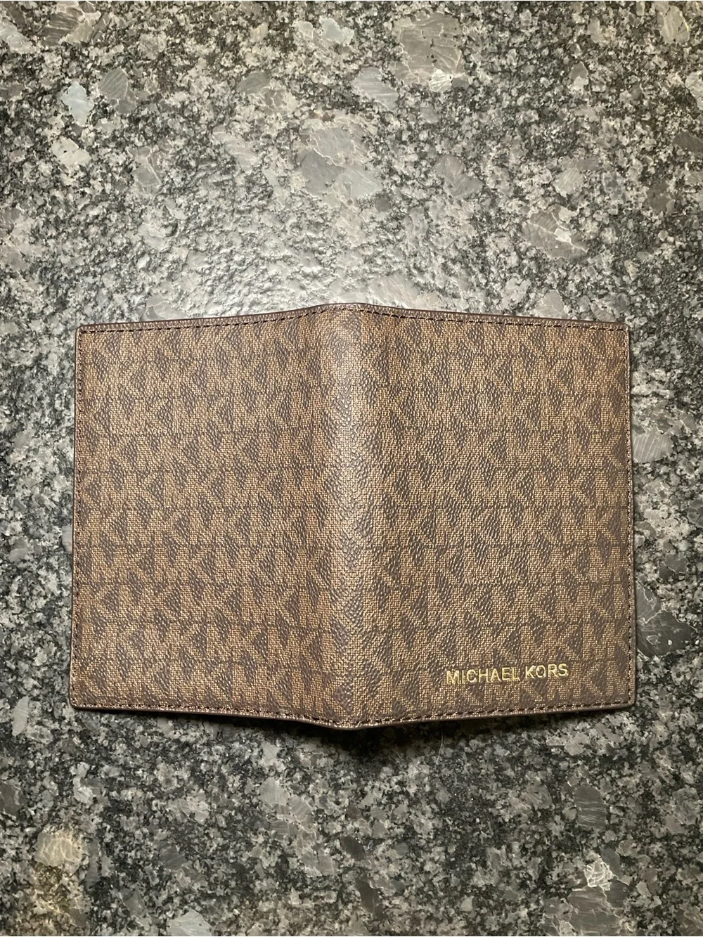 Michael Kors Brown Monogram Card & Passport Holder Wallet with Gold Logo